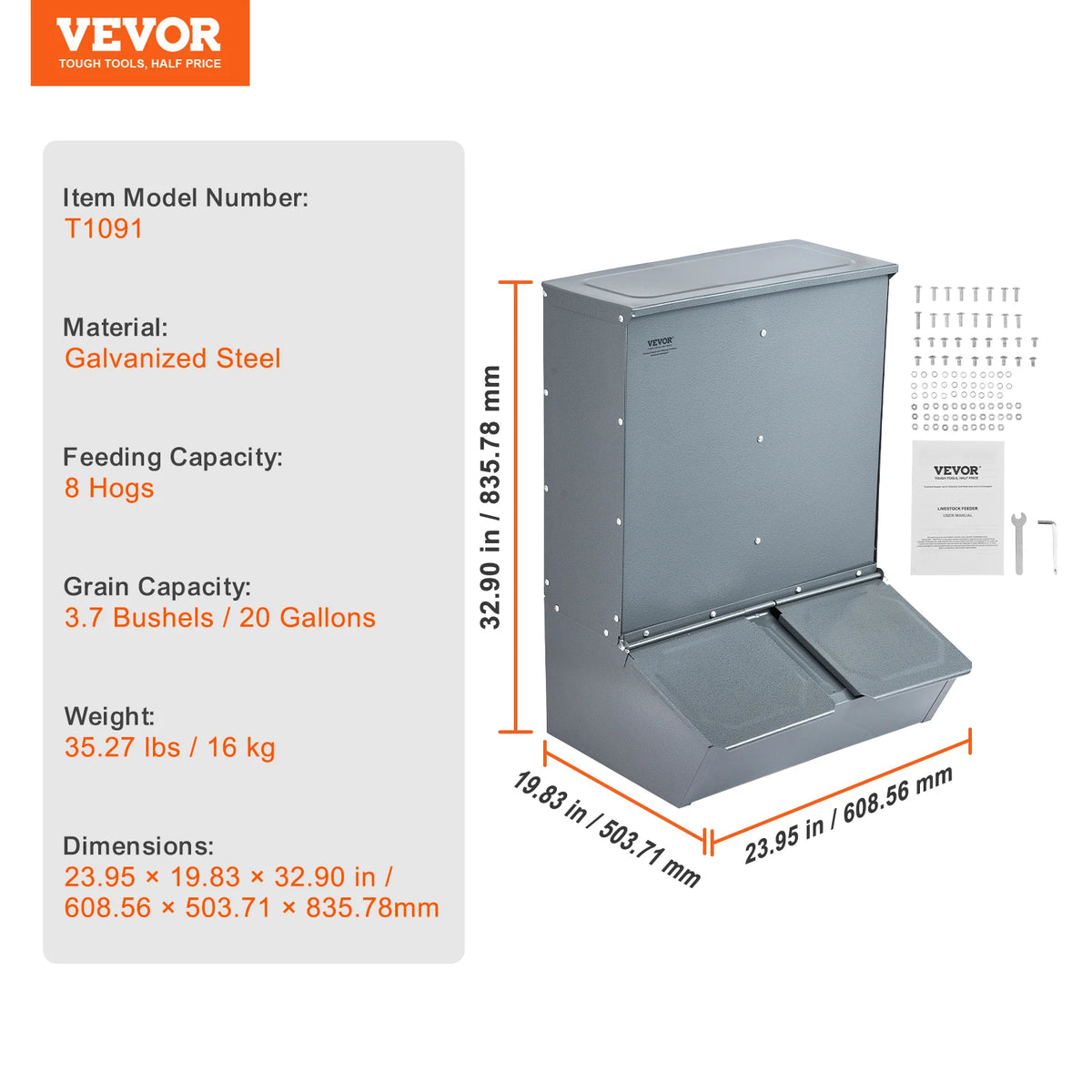 SucceBuy Heavy Duty Galvanized Steel Hog Feeder Trough For Pigs