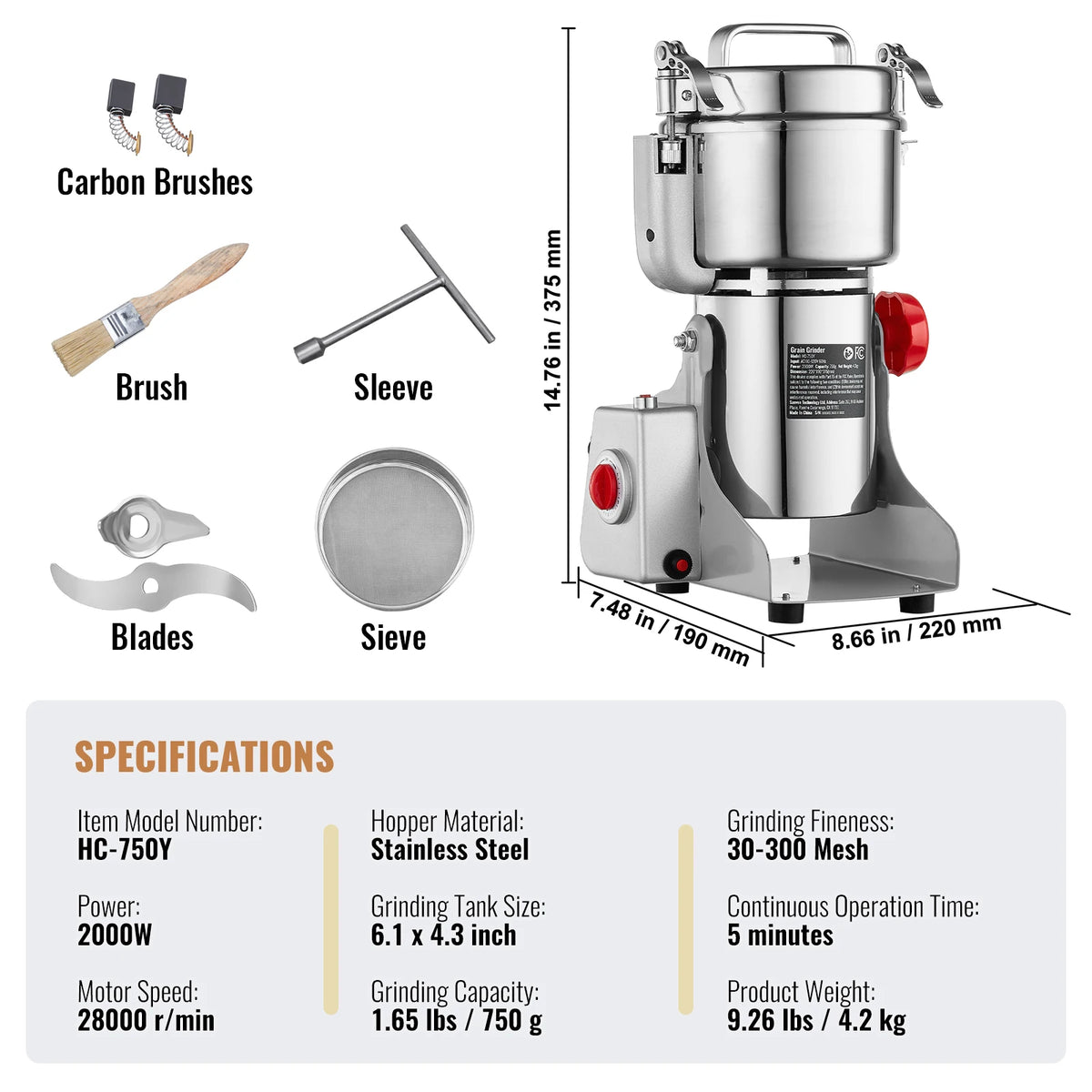 SucceBuy Commercial Electric Grain And Spice Mill Grinder