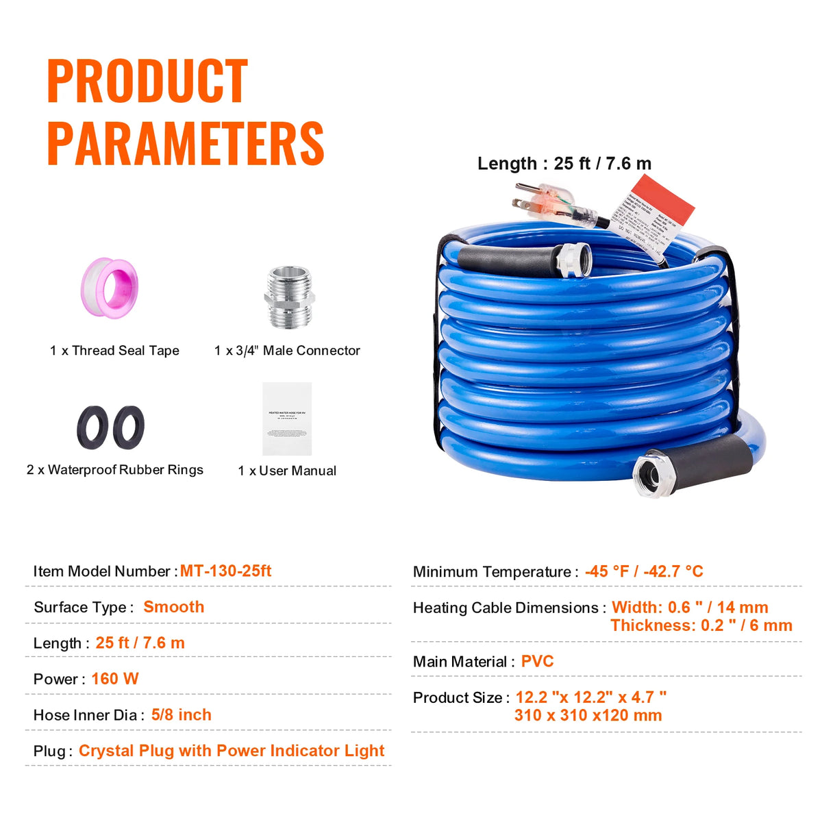 VEVOR Heated RV Water Hose With Automatic Self Regulating Heating