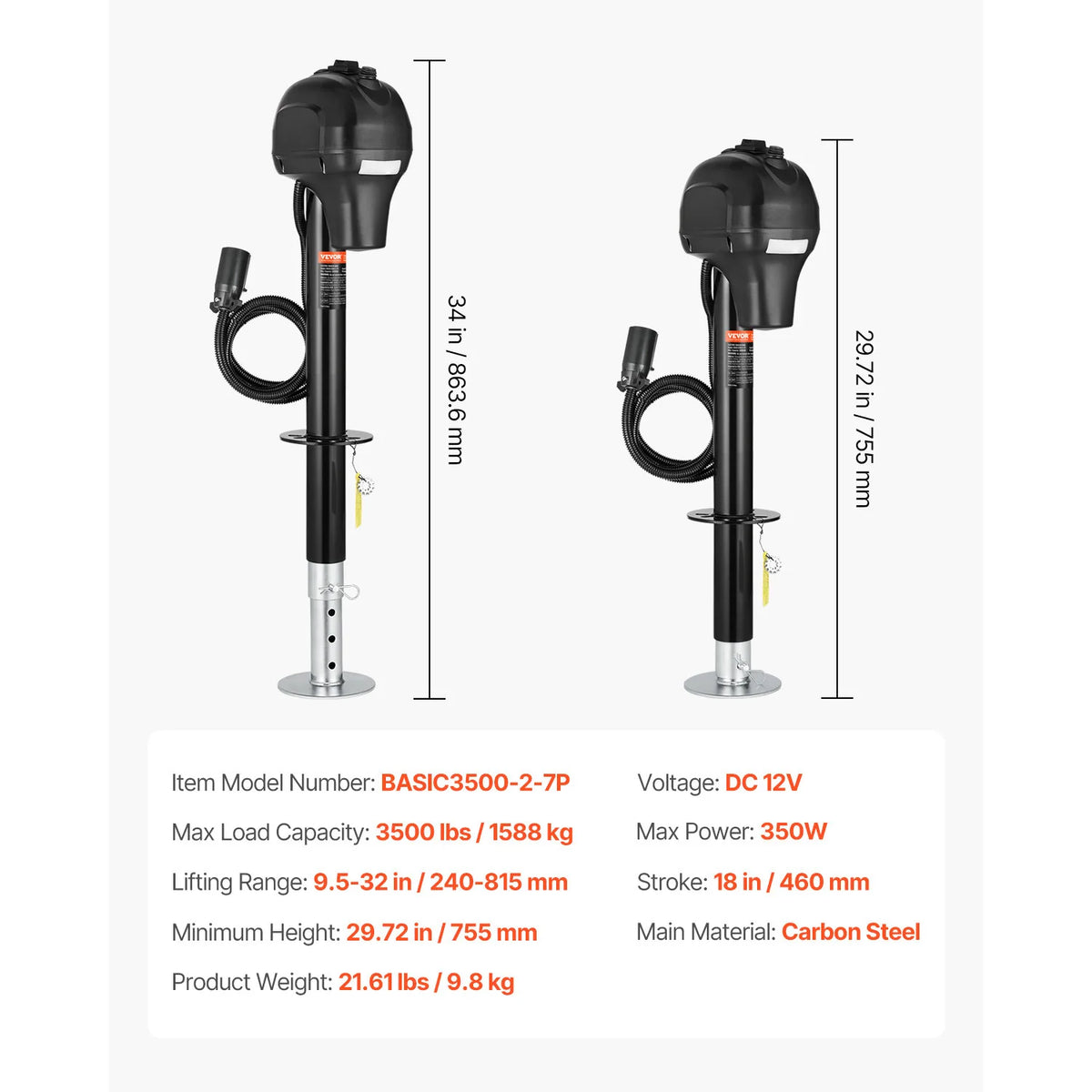 SucceBuy Heavy Duty Electric Trailer Jack For RV Campers