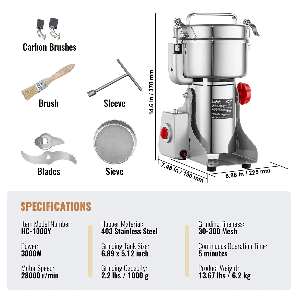 SucceBuy Commercial Electric Grain Mill Grinder For Spices And Herbs