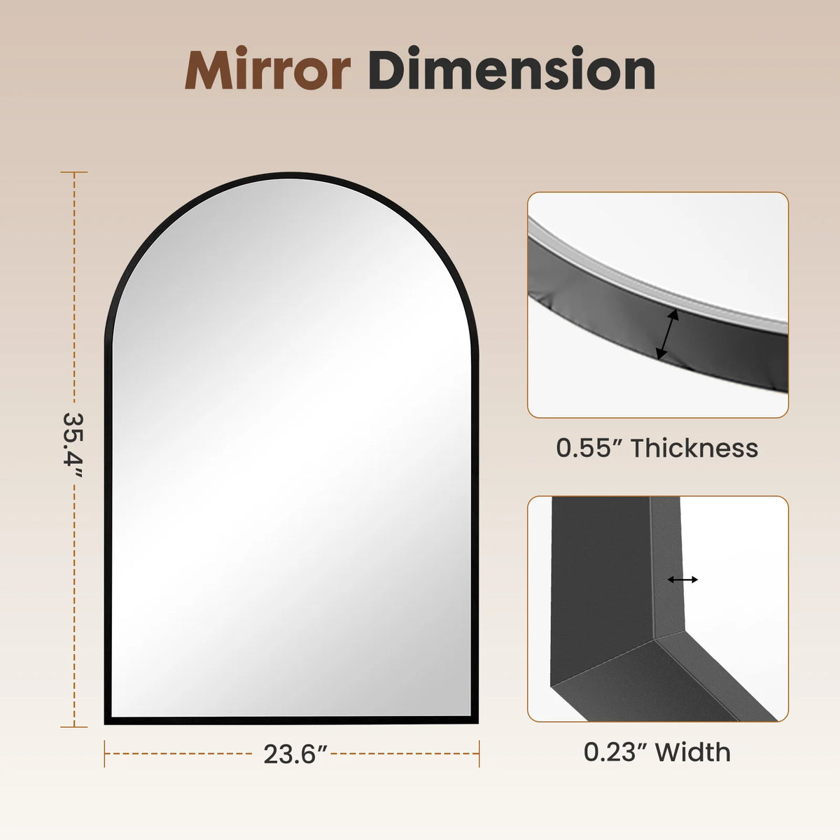 JHK Arched Metal Framed Bathroom Mirror Modern Wall Decor