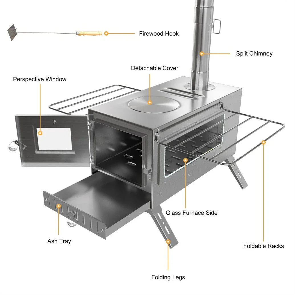 Portable Wood Burning Stove For Outdoor Heating And Cooking