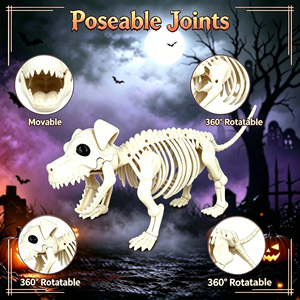 Posable Halloween Cowboy Skeleton And Plastic Dog Outdoor Decor