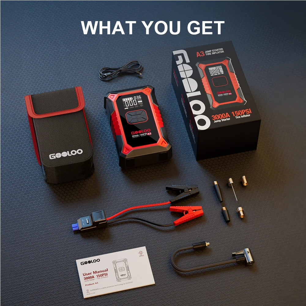 Gooloo Portable Car Jump Starter With Integrated Air Compressor