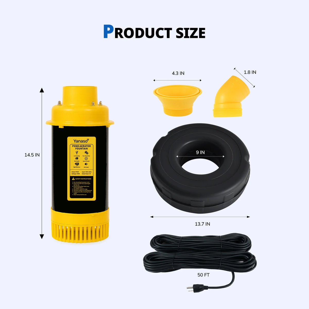 Yanaso Pond Fountain Aerator Pump with Timer and Spray Patterns