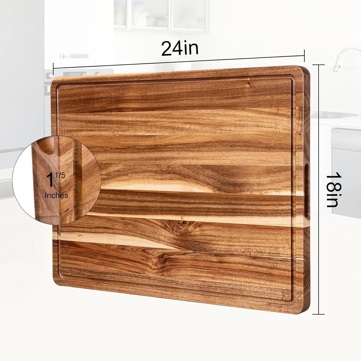 Twister.Ck Reversible Wood Cutting Board With Juice Groove And Handle