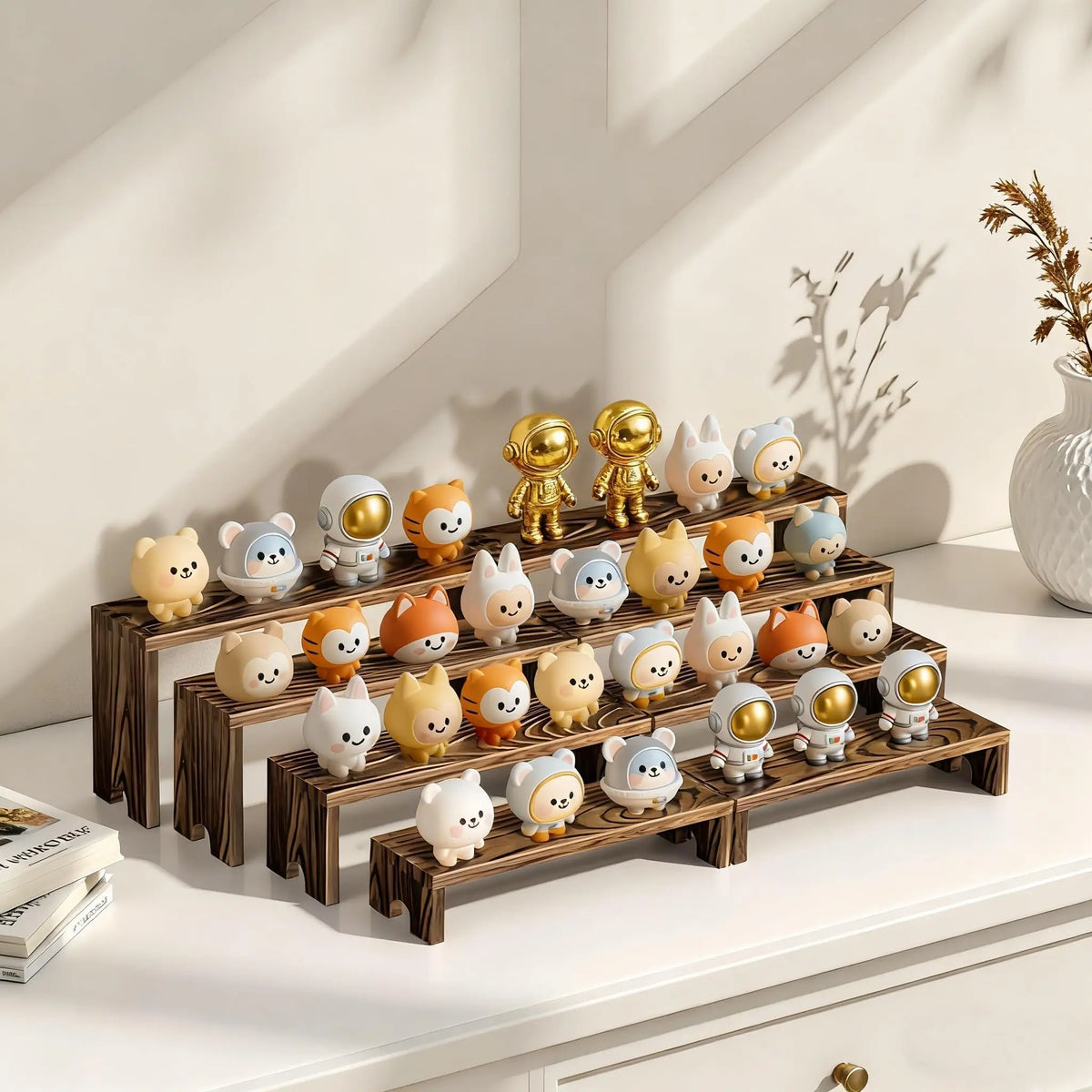 2 Set Wooden Tiered Risers Display Stands for Vendor Events,Stackable Wood Cupcake Display Stand,Farmhouse Decor Wood Dessert Table Display Set,Vendor Booth Display Items,Food Display Risers for Party