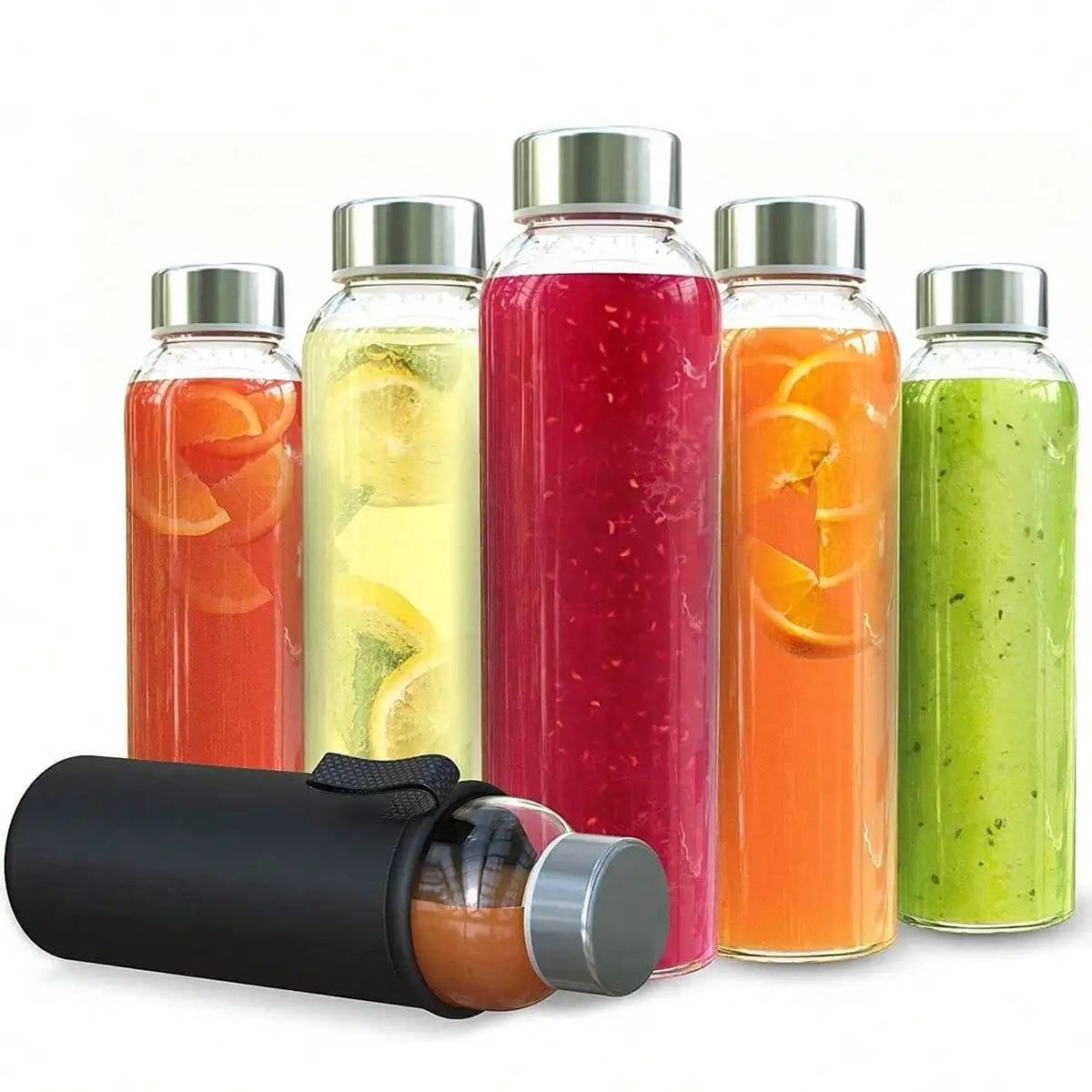 6PCS Sealed Glass Cups, Juice Storage Containers With Lids, Juice Jar Storage Container Set, Glass Jars With Lids, Supermarket Juice, Outdoor Travel Glass