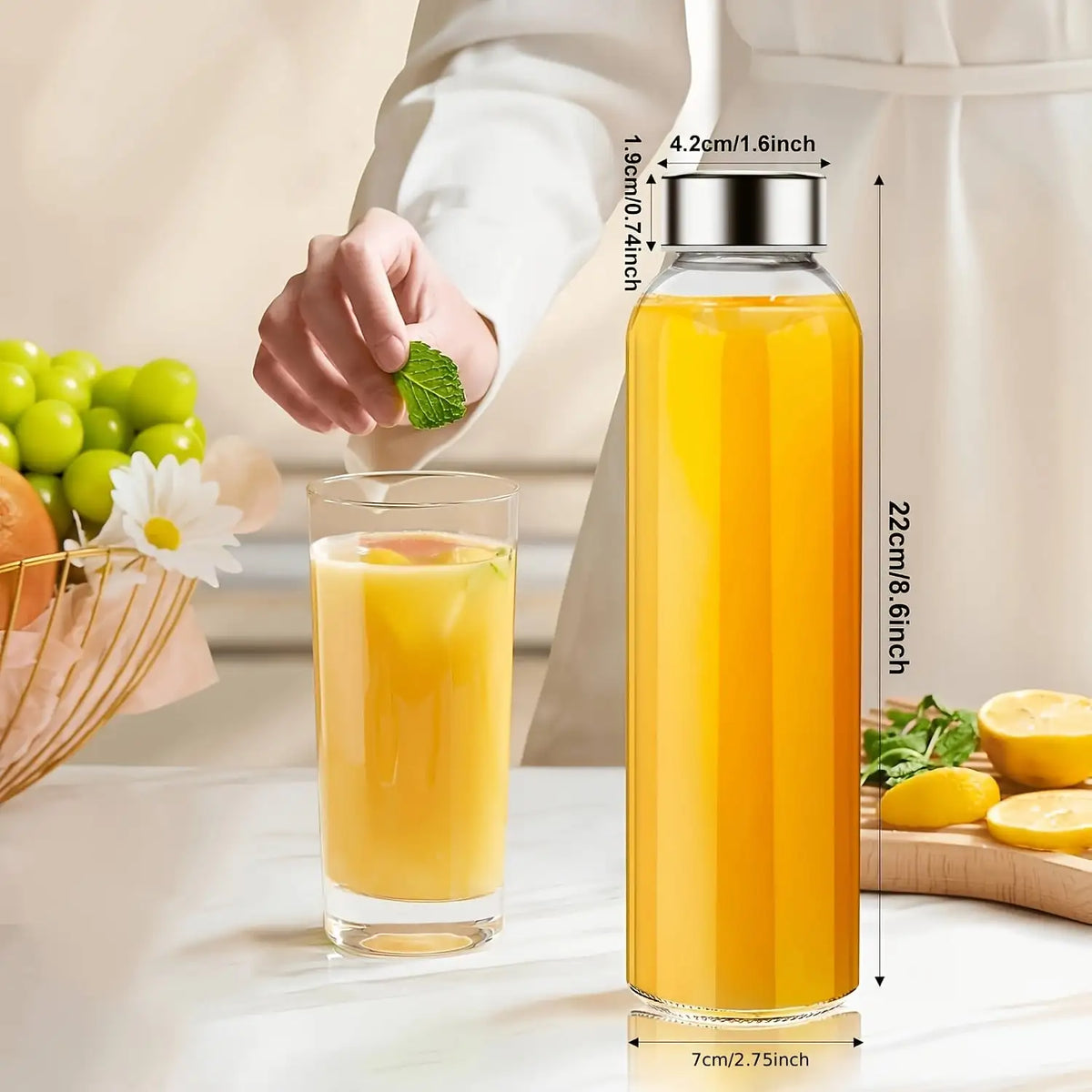 6PCS Sealed Glass Cups, Juice Storage Containers With Lids, Juice Jar Storage Container Set, Glass Jars With Lids, Supermarket Juice, Outdoor Travel Glass