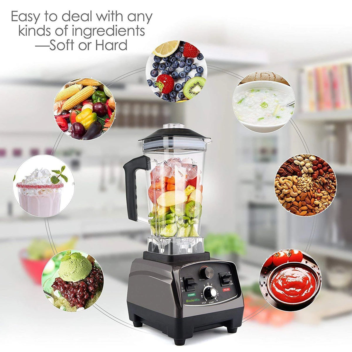 Biolomix Commercial Heavy Duty Timer Blender For Smoothies And Ice