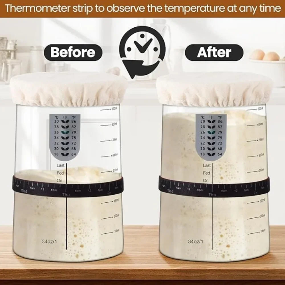 Yocosh Sourdough Bread Starter Kit With Thermometer And Scraper