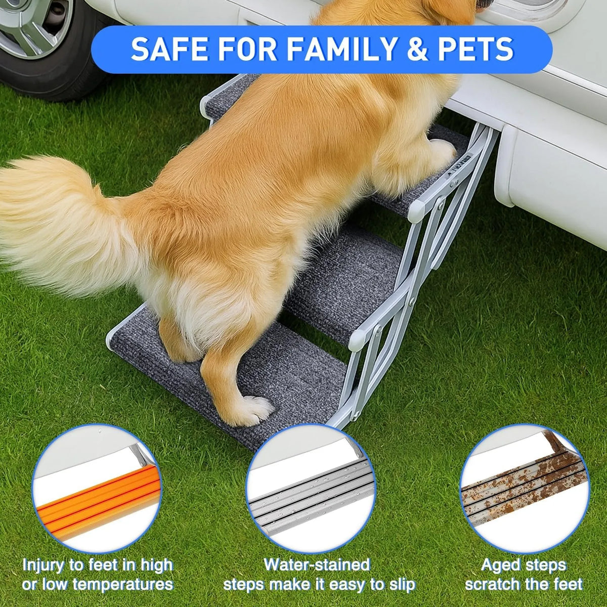 Nilight RV Step Covers 3 Pack 23" Adjustable Wrap Around Carpet with Spring for 8-11" Camper Steps Electrical Manual RV Stairs