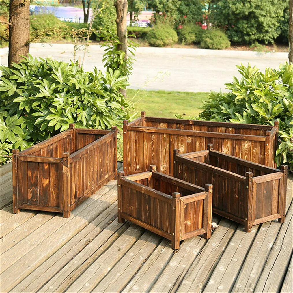 Wooden Raised Planter Box For Indoor Outdoor Vegetable Gardening