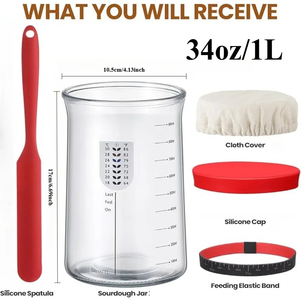 Yocosh Sourdough Bread Starter Kit With Thermometer And Scraper