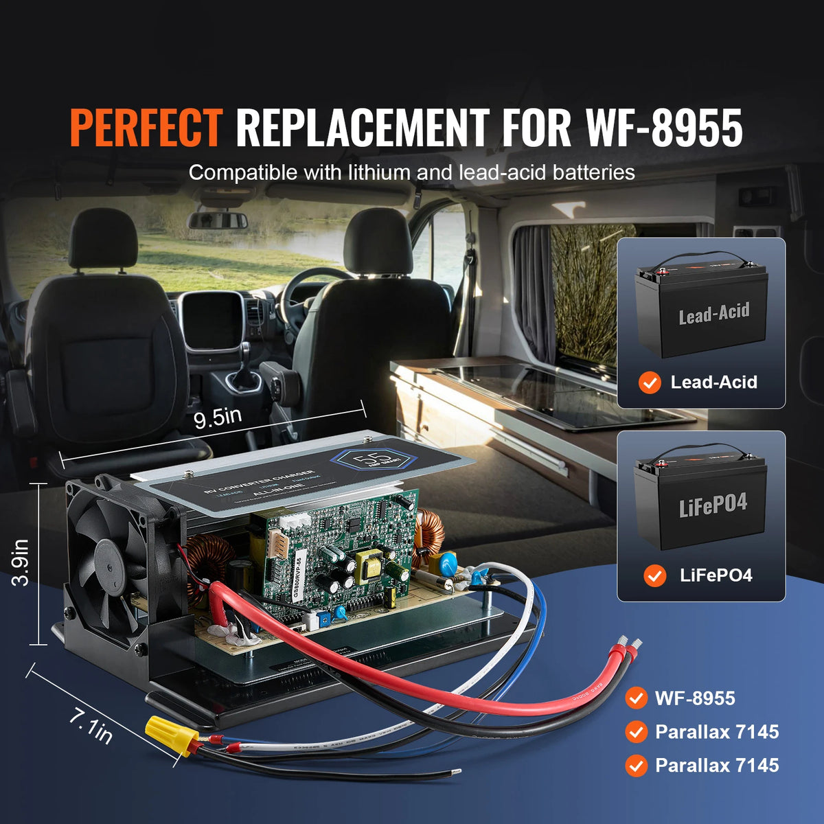 SucceBuy WF-8955-AD-MBA Main Board Assembly 55 Amp 798 W Three-Stage RV Power Converter Replacement Unit Fit for RV Power System