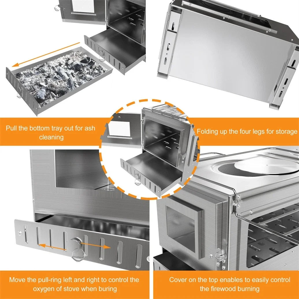 Portable Wood Burning Stove For Outdoor Heating And Cooking