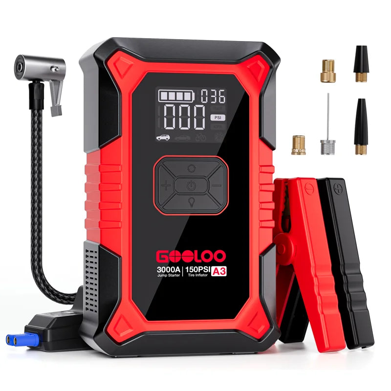 Gooloo Portable Car Jump Starter With Integrated Air Compressor