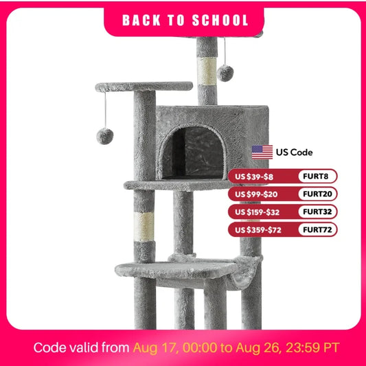 JHK Tall Sturdy Cat Tree with Natural Sisal Scratching Posts