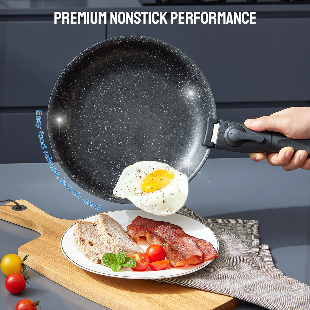 Induction Compatible Nonstick Aluminum Cookware Set With Removable Handles