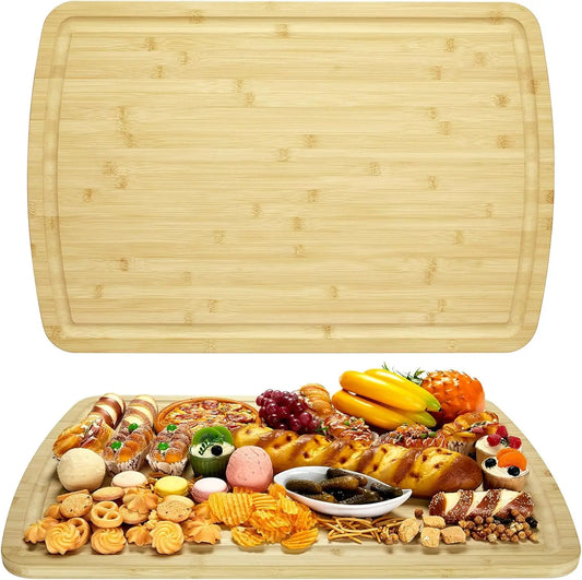 Bamboo Cutting Boards for Kitchen, Extra Large Wood Cutting Board with Deep Juice Groove and Handle Heavy Duty Chopping board, 30" x 20" Knife Friendly Serving Tray with Handles
