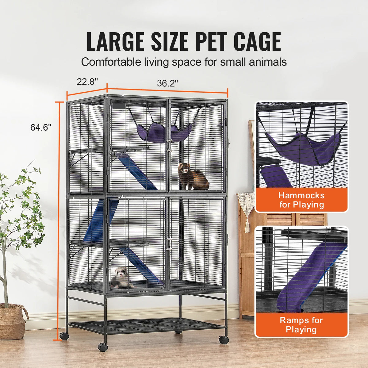 SucceBuy Rolling Four Tier Metal Ferret Cage For Small Pets