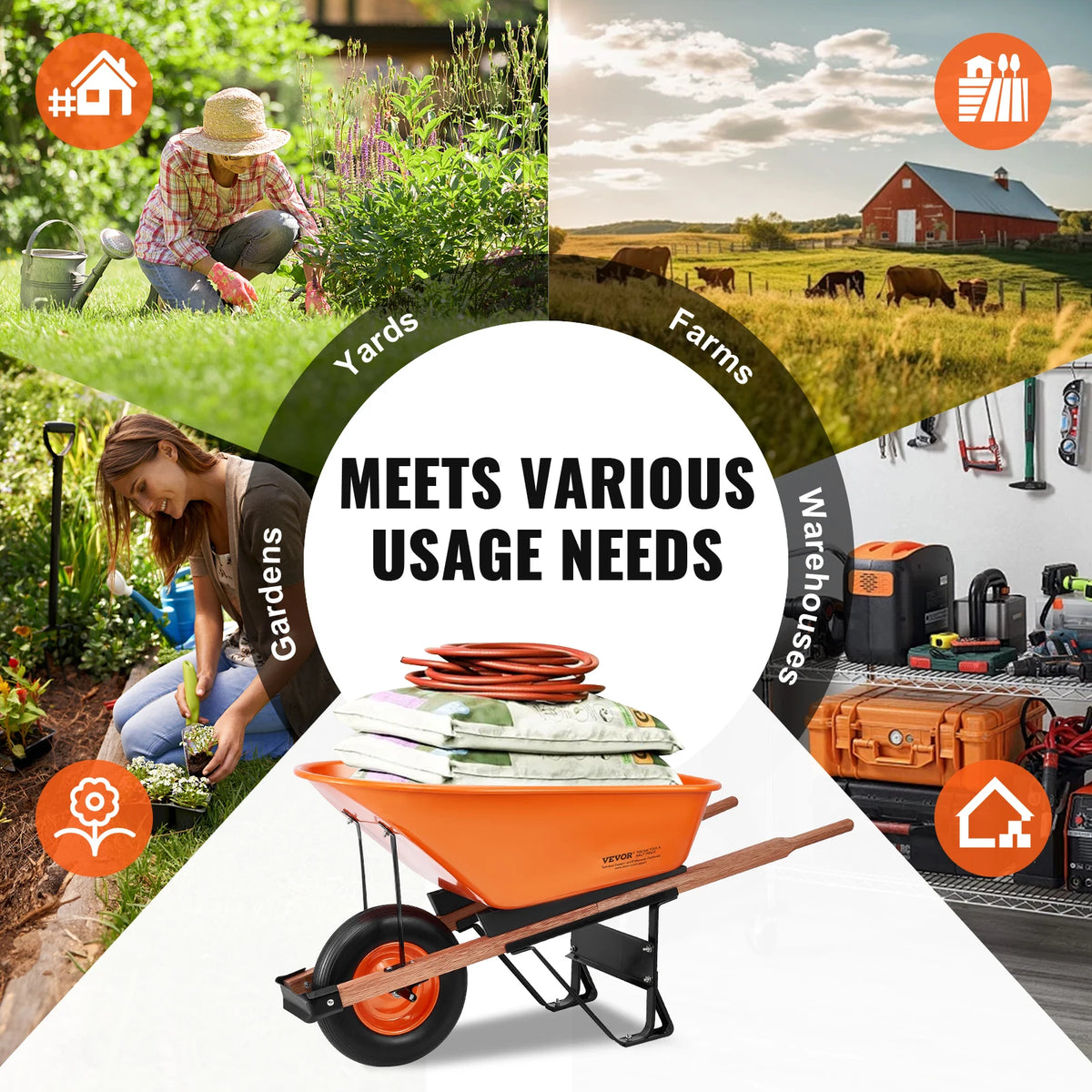 SucceBuy One Wheel Garden Wheelbarrow With Sturdy Handle