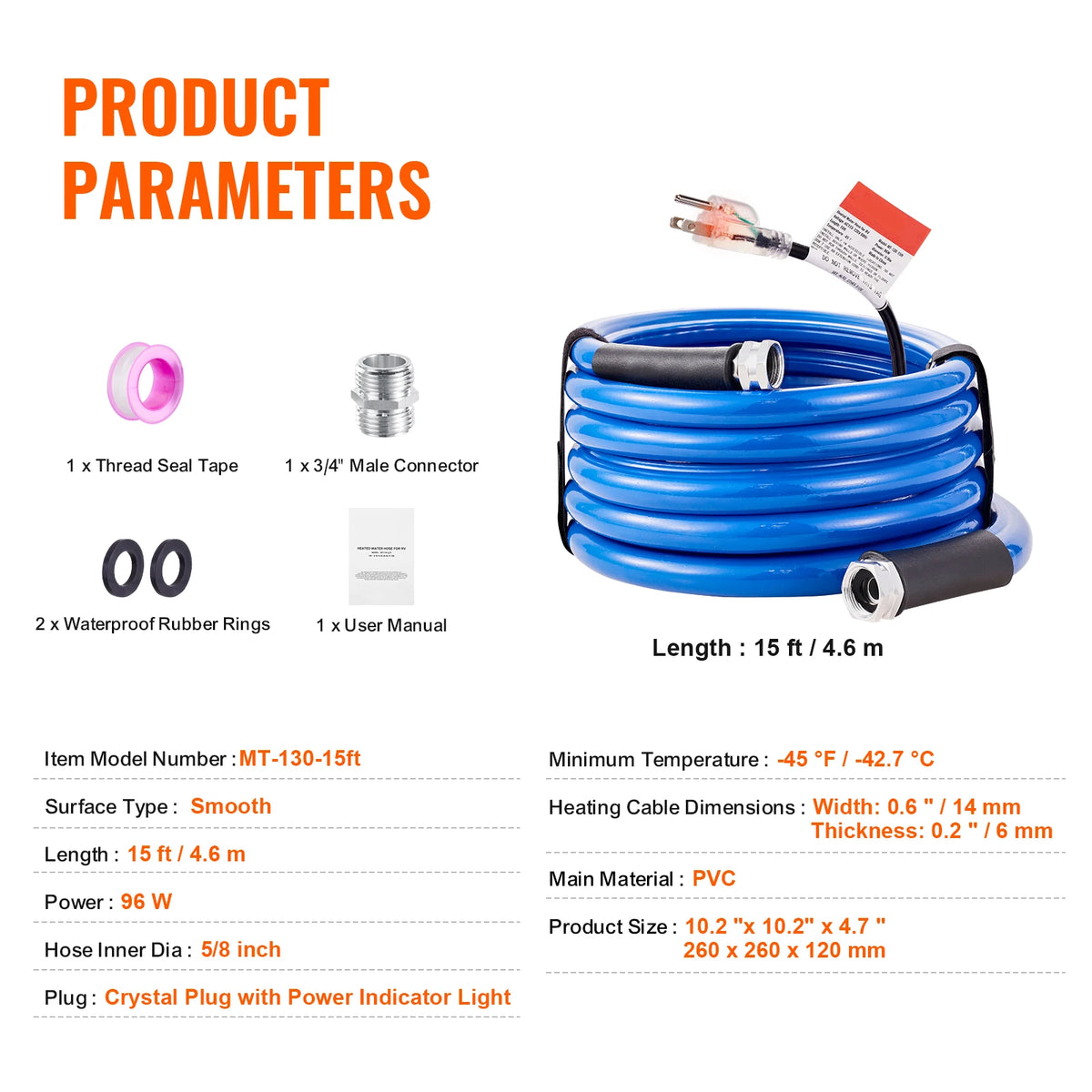 VEVOR Heated RV Water Hose With Automatic Self Regulating Heating