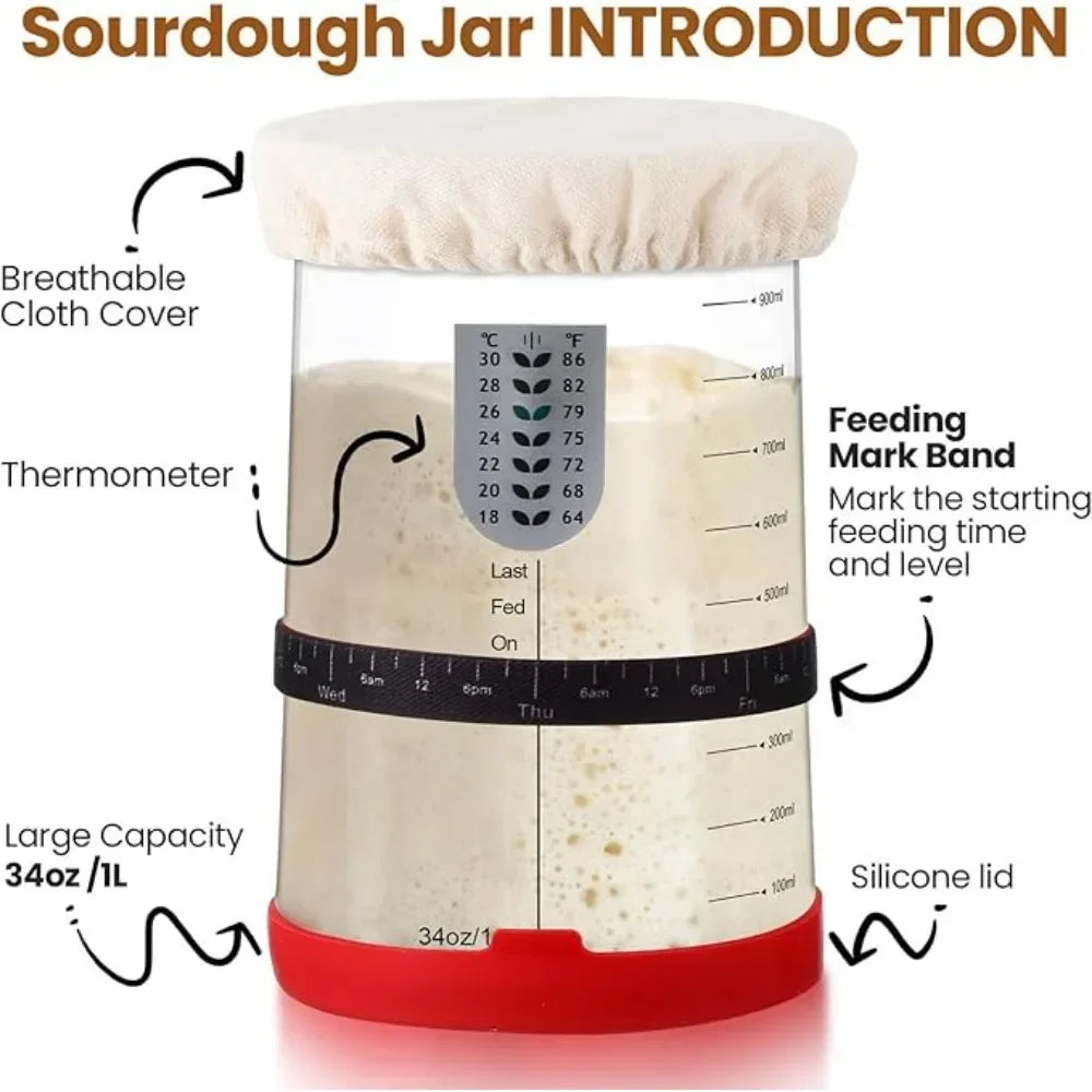 Yocosh Sourdough Bread Starter Kit With Thermometer And Scraper
