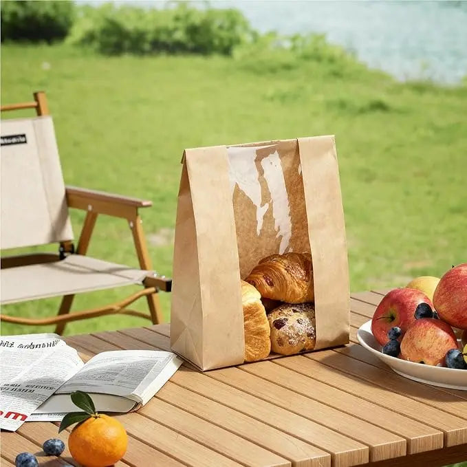 Premium Kraft Paper Bread Bags With Clear Windows And Labels