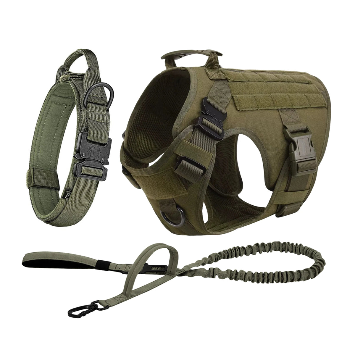 Tactical Nylon Dog Harness With Padded Straps And Molle Pouches