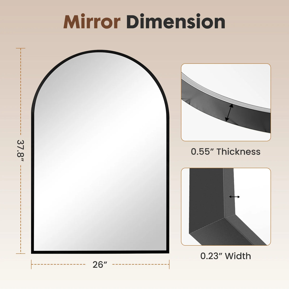 JHK Arched Metal Framed Bathroom Mirror Modern Wall Decor