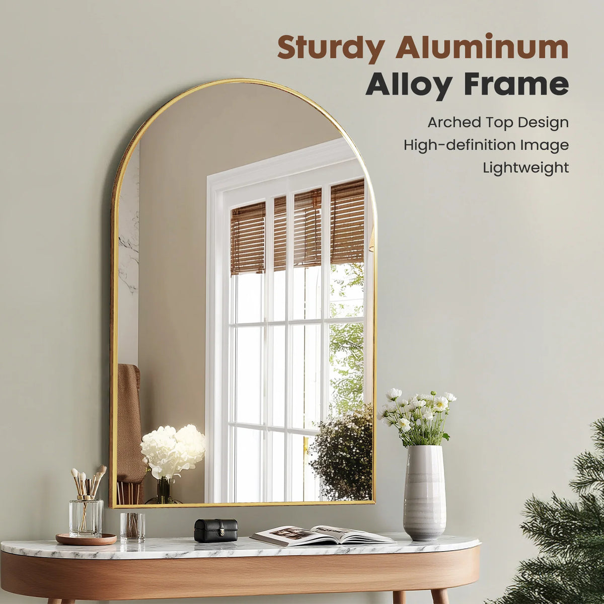 JHK Arched Metal Framed Bathroom Mirror Modern Wall Decor