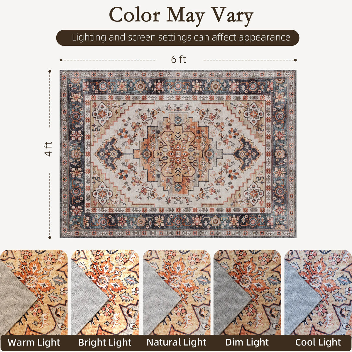 Vintage Machine Washable Oriental Medallion Area Rug For Living Room