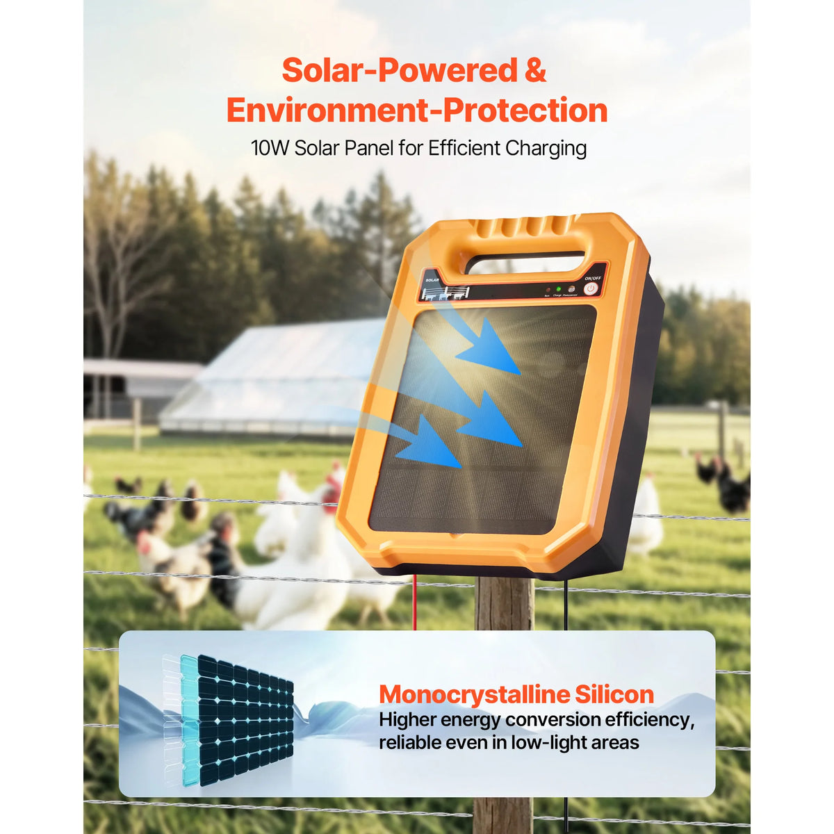SucceBuy Solar Fence Charger 1.86 Miles Range Weather-Resistant Electric Fence Energizer Kit for Livestock Garden Protection