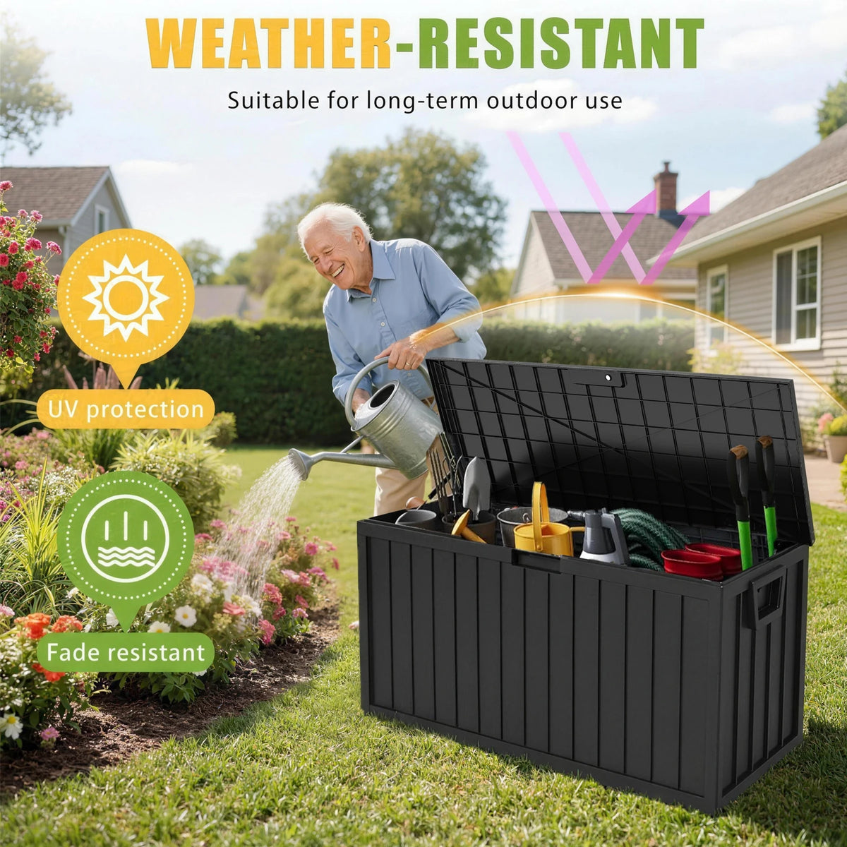 Sarenzon Outdoor Deck Box With Lockable Lid And Waterproof Plastic