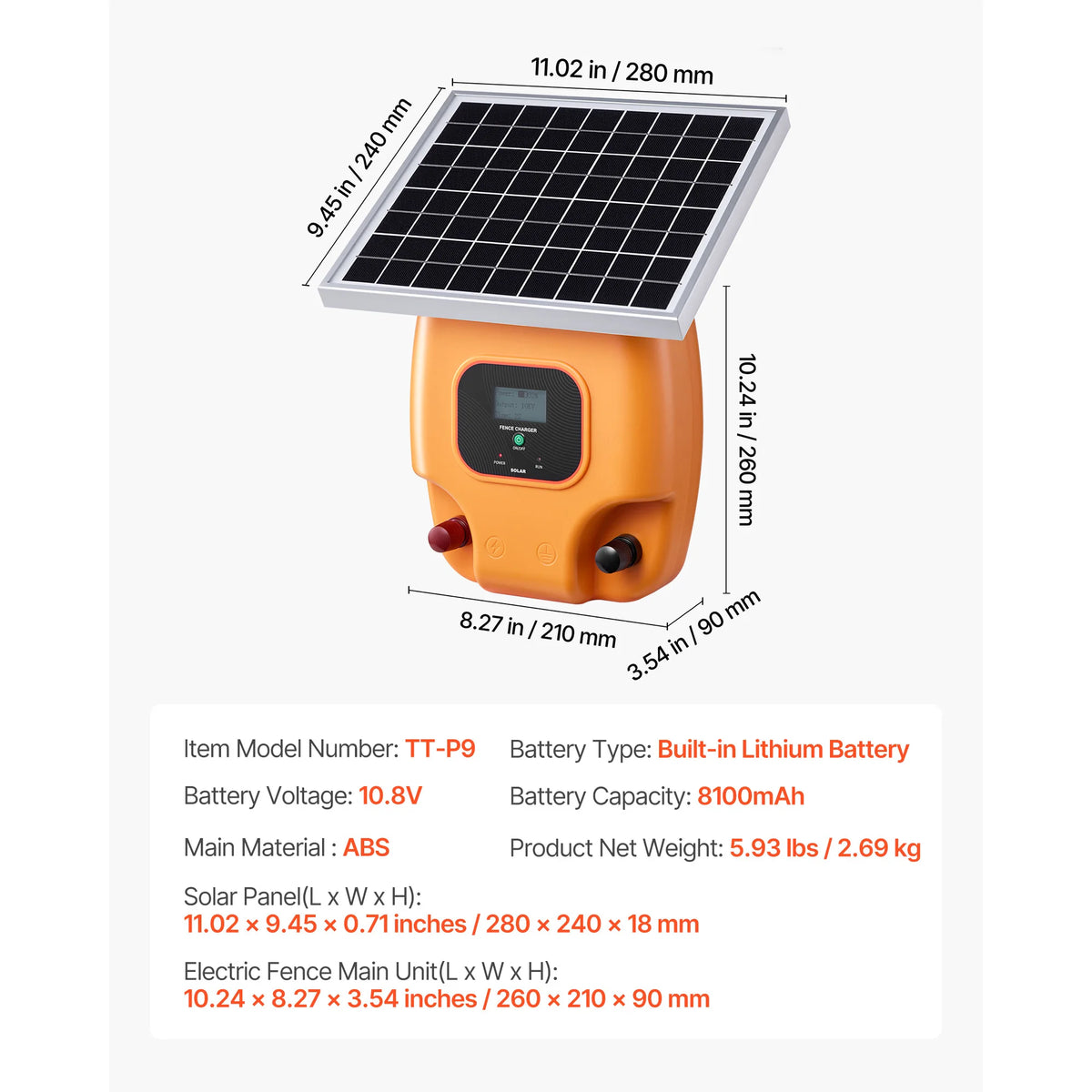SucceBuy Solar Fence Charger 1.86 Miles Range Weather-Resistant Electric Fence Energizer Kit for Livestock Garden Protection