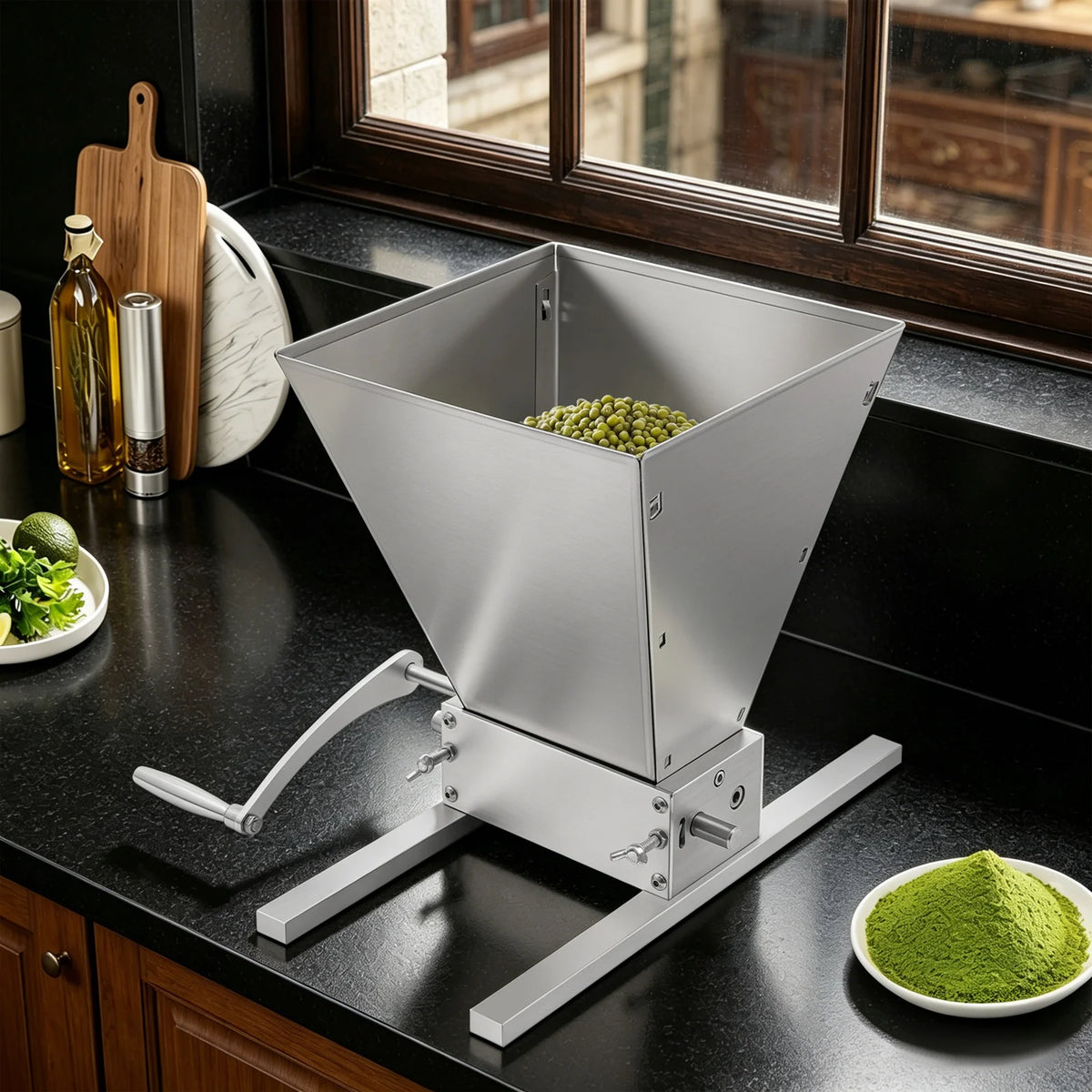 Stainless Steel Manual Grain Mill With Adjustable Rollers For Brewing