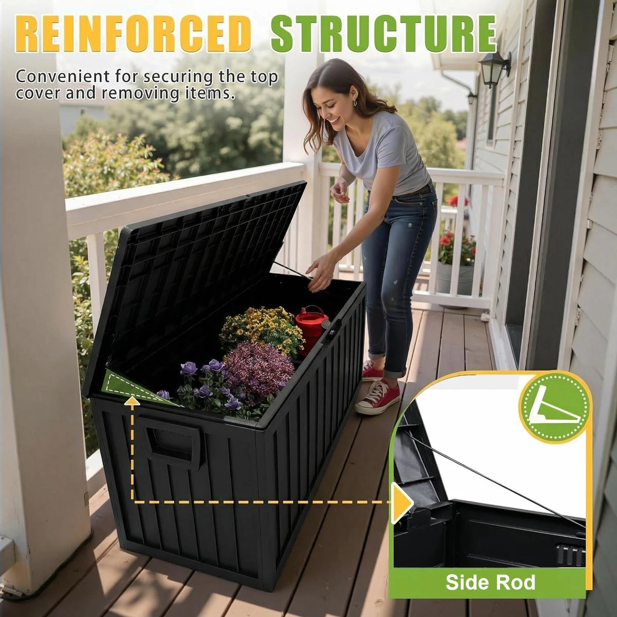 Sarenzon Outdoor Deck Box With Lockable Lid And Waterproof Plastic