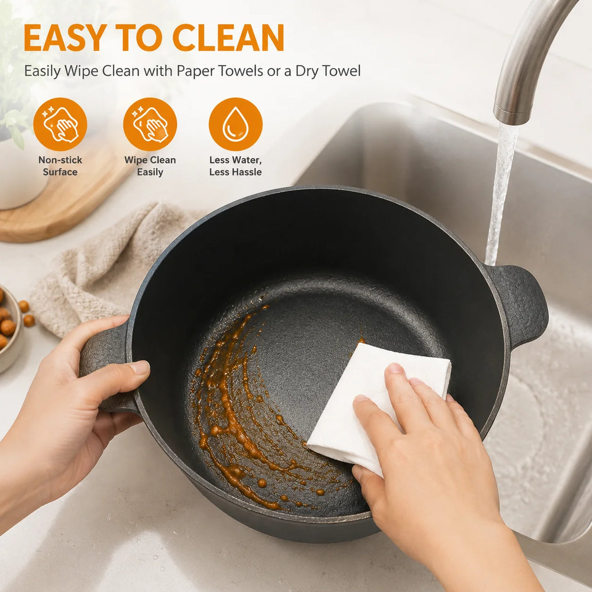 HanSMART Cast Iron Dutch Oven Nonstick Cooking Pot With Lid