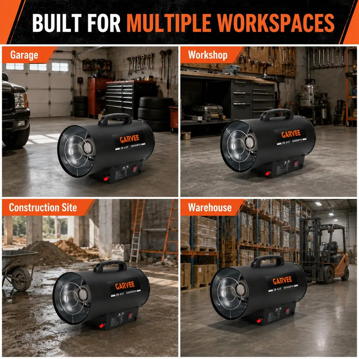 50000 BTU Propane Forced Air Heater, 15KW Portable LP Gas Space Heater With Fan For Garage Workshop Warehouse Farm Jobsite