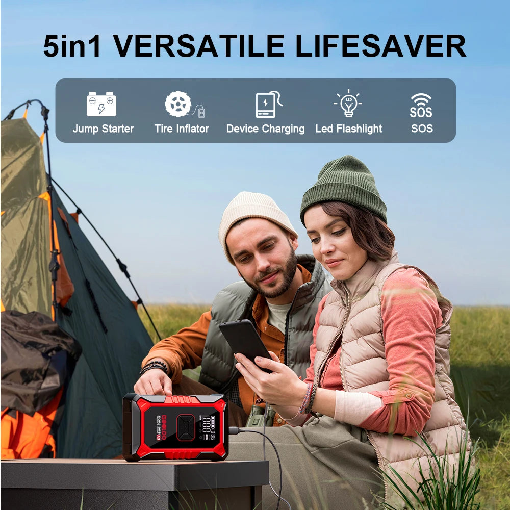 Gooloo Portable Car Jump Starter With Integrated Air Compressor