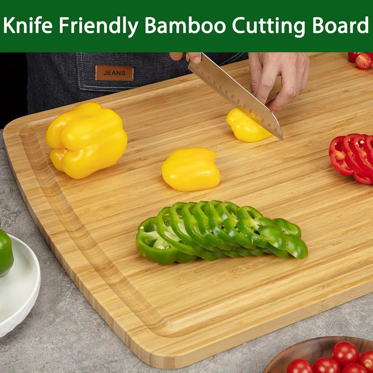 Bamboo Cutting Boards for Kitchen, Extra Large Wood Cutting Board with Deep Juice Groove and Handle Heavy Duty Chopping board, 30" x 20" Knife Friendly Serving Tray with Handles