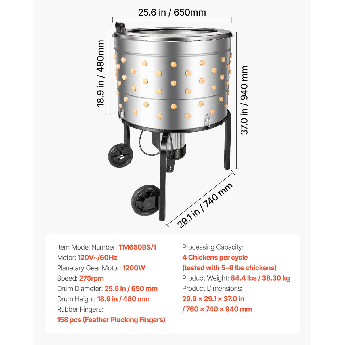 SucceBuy Automatic Chicken Plucker Machine With Soft Rubber Drum