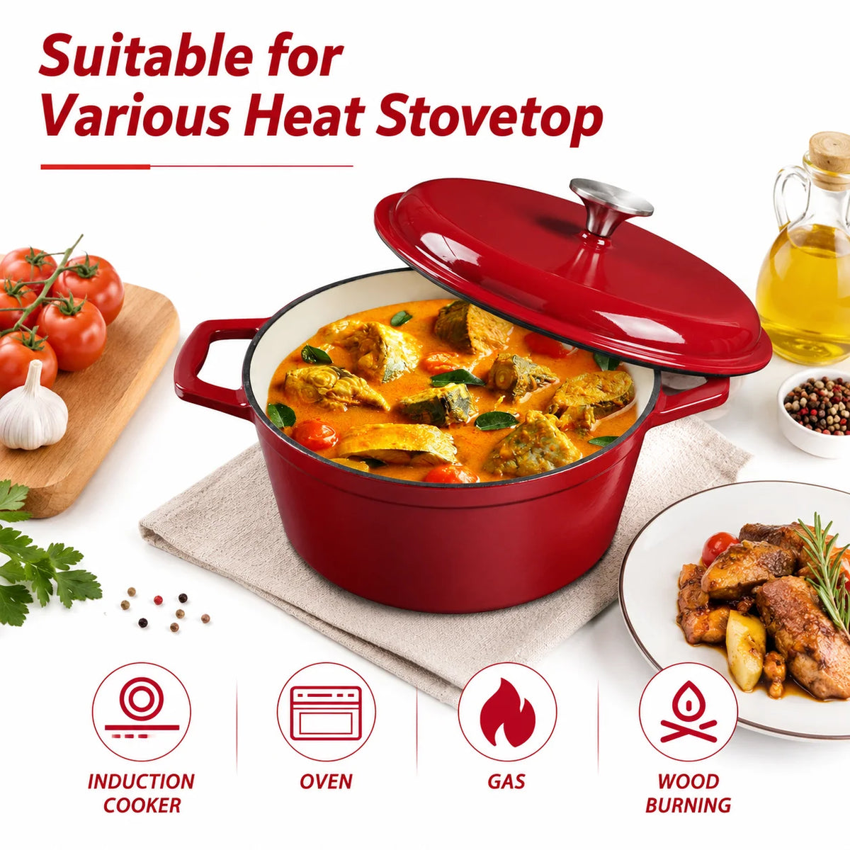 HANSMART Enameled Cast Iron Dutch Oven For Baking And Roasting