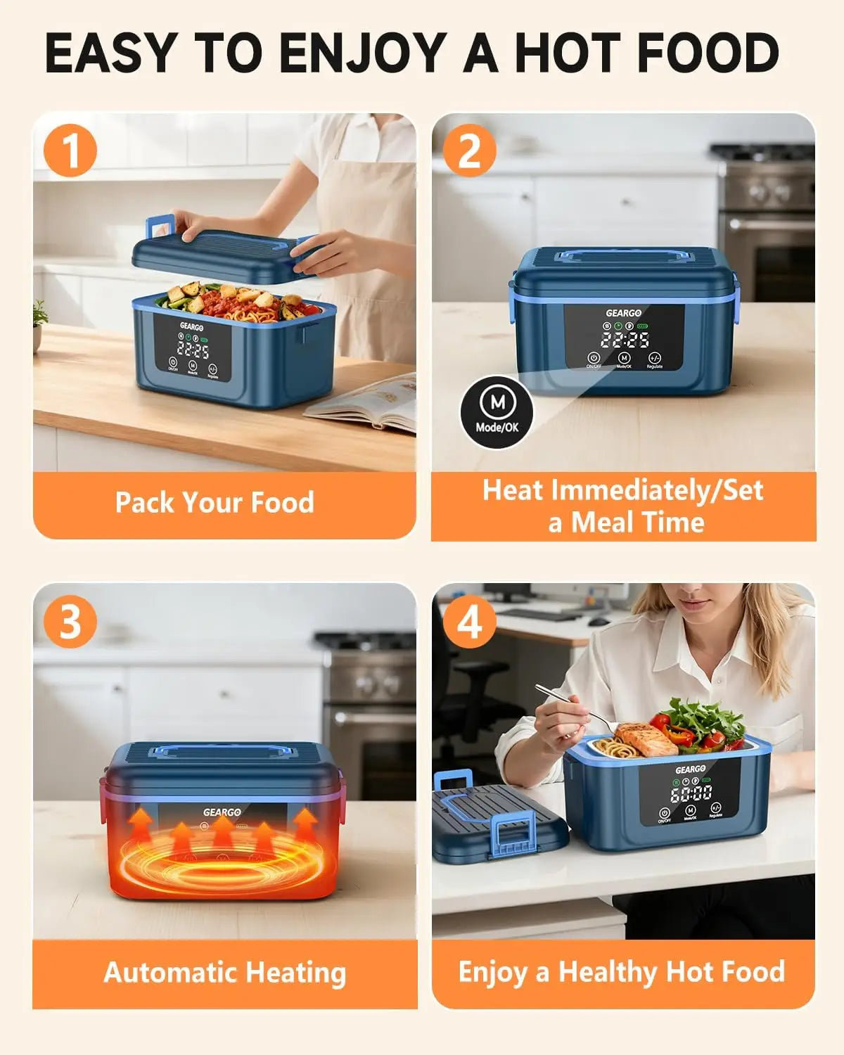 Cordless Rechargeable Electric Heated Lunch Box With Leakproof Seal