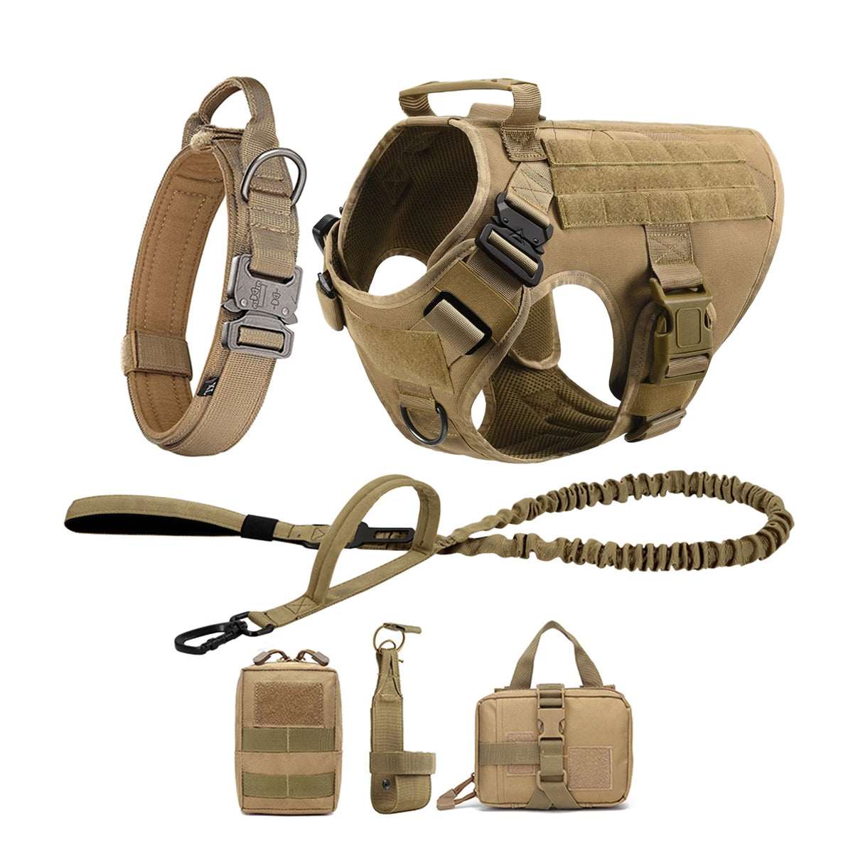 Tactical Nylon Dog Harness With Padded Straps And Molle Pouches
