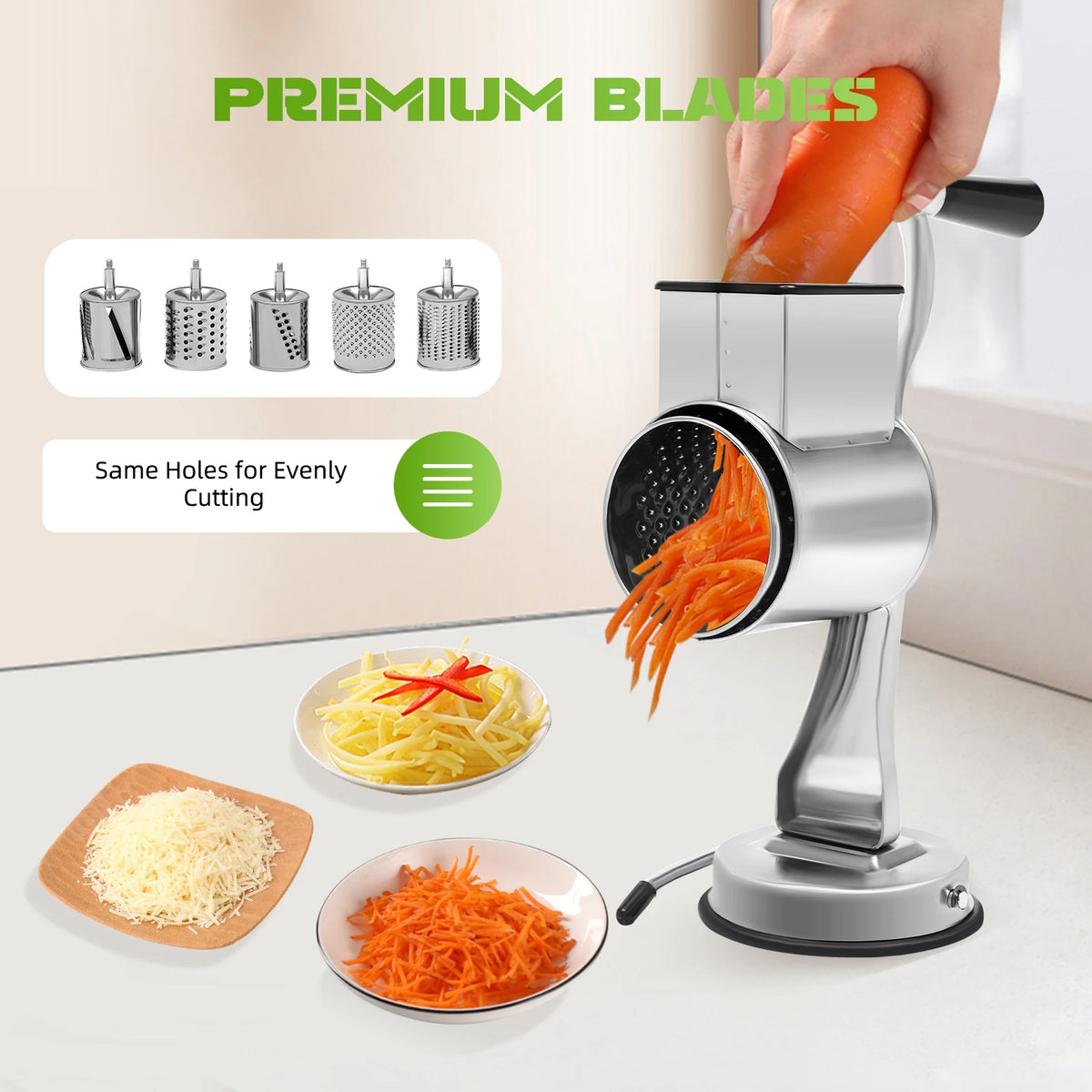 Five Blades Stainless Steel Rotary Grater Manual Vegetable Slicer