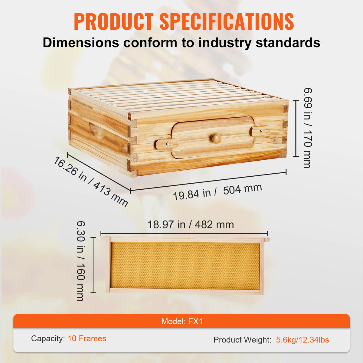 SucceBuy Bee Hive Deep Box Starter Kit 100% Beeswax Coated Natural Cedar Wood Langstroth Beehive Kit Transparent Acrylic