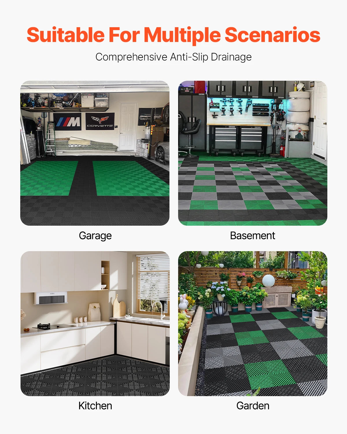 SucceBuy Interlocking Non-Slip Drainage Floor Mat Tiles